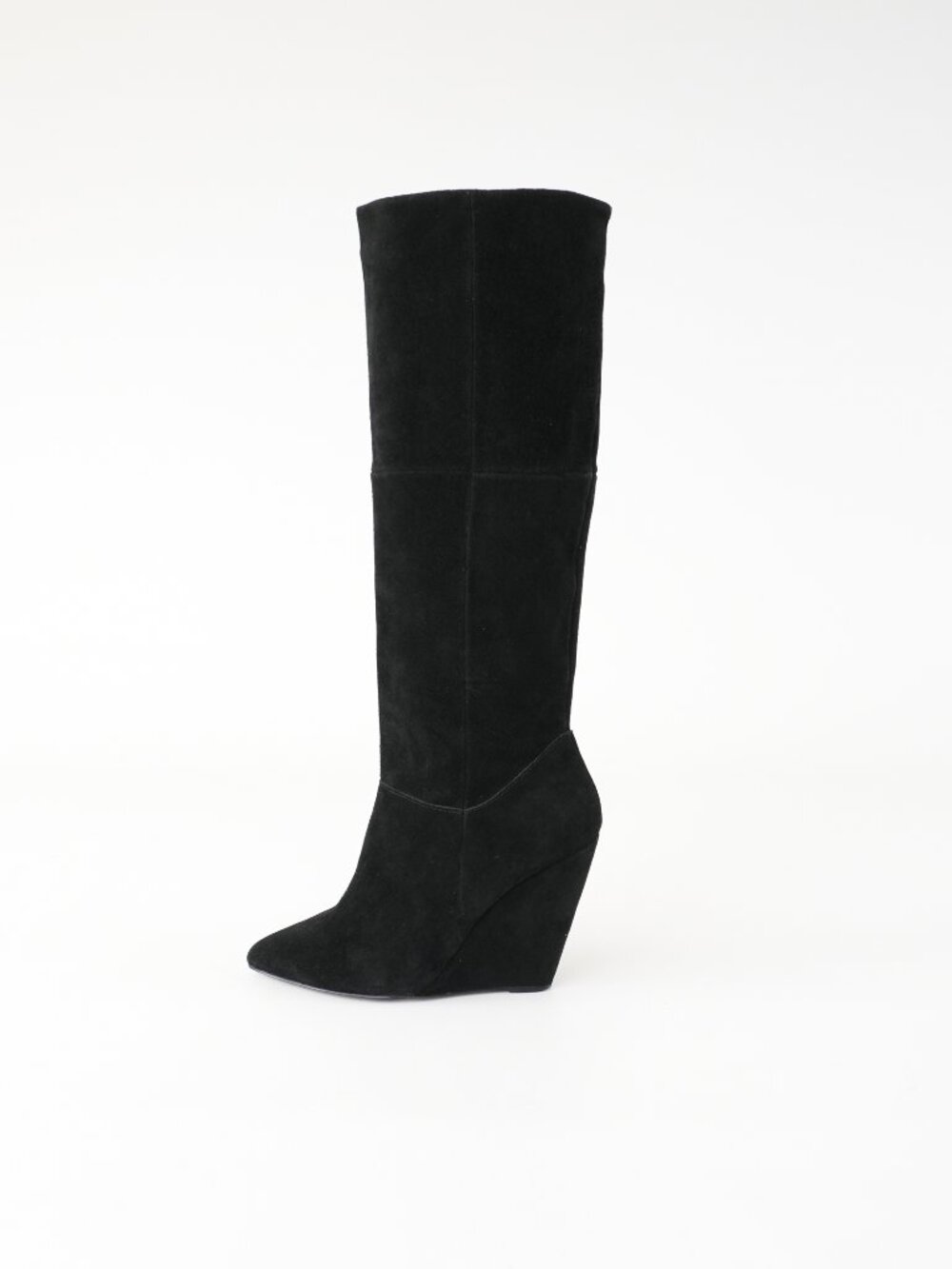 Black Suede High Heel Knee High Wedge Boots Size 6.5M Betsey Johnson Zohara